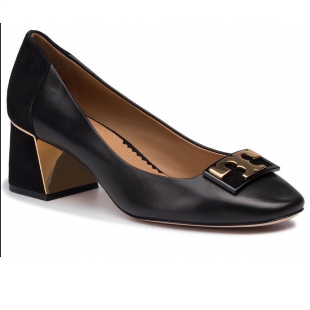 Tory Burch Patent Leather Gigi Block Heel Pumps in Black, size 9